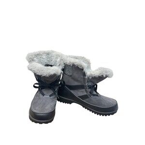 Sorel Womens Gray Black Suede Fur Lined Ankle Winter Boots Sz 8.5 SKU 9564